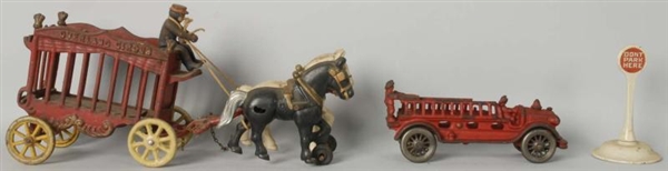 LOT OF 3: CAST IRON TOY ITEMS.                    