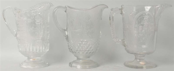 LOT OF 3: LARGE PRESSED PATTERN PITCHERS.         