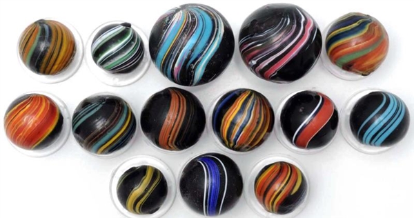 LOT OF 14: INDIAN SWIRL MARBLES.                  