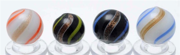 LOT OF 4: BANDED OPAQUE LUTZ MARBLES.             