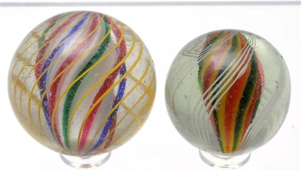 LOT OF 2: LARGE SOLID CORE SWIRL MARBLES.         
