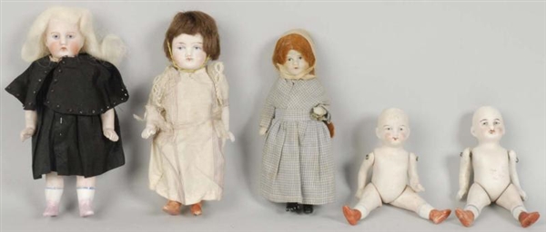 LOT OF 5: GERMAN ALL BISQUE CHILD DOLLS.          
