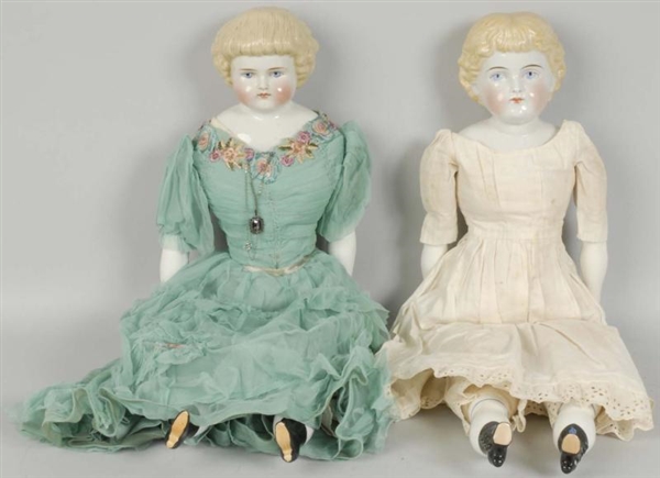 LOT OF 2: GERMAN CHINA HEAD DOLLS WITH BANGS.     