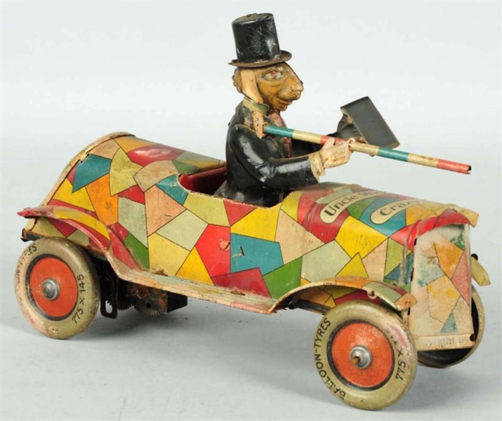 TIN LITHO UNCLE WIGGILYS CRAZY CAR WIND-UP TOY.  