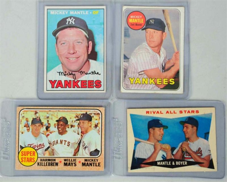 LOT OF 4: TOPPS MICKEY MANTLE BASEBALL CARDS.     