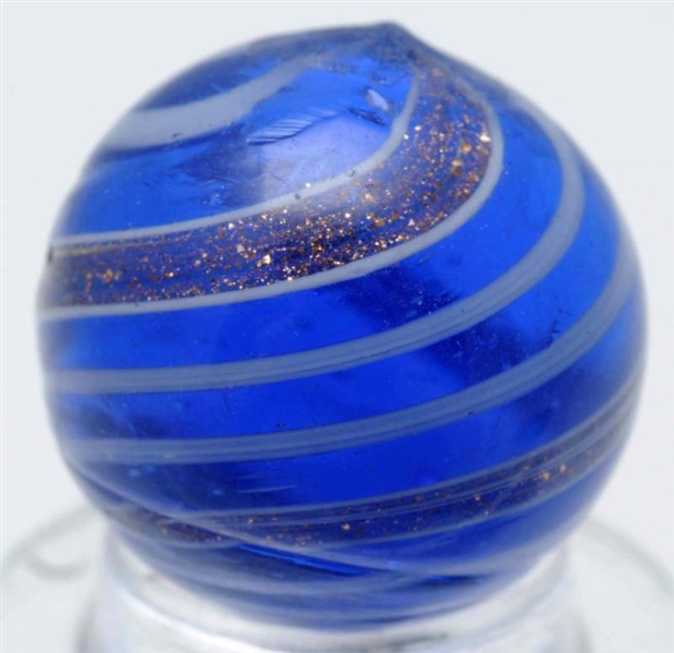 BLUE GLASS BANDED LUTZ MARBLE.                    