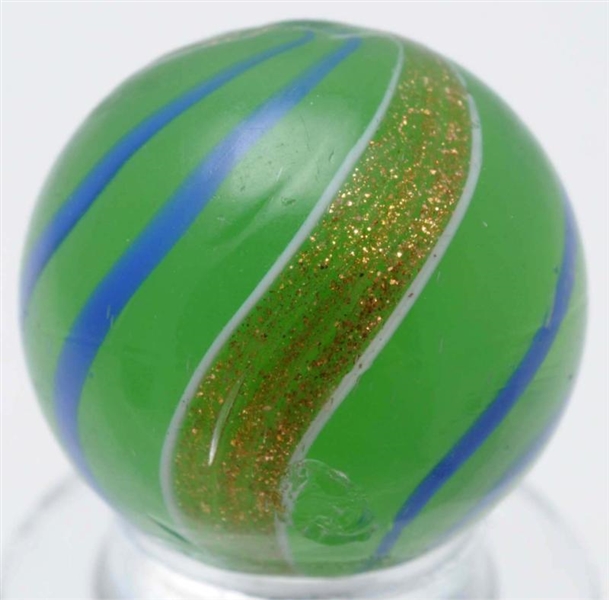 GREEN SEMI-OPAQUE BANDED LUTZ MARBLE.             