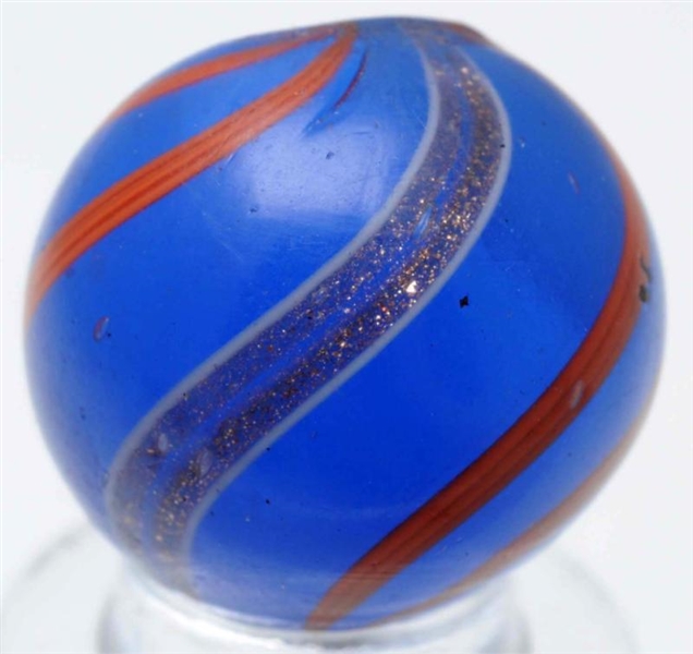 BLUE GLASS BANDED OPAQUE MARBLE.                  
