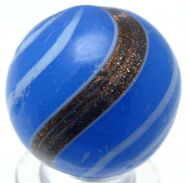 BLUE SEMI-OPAQUE BANDED LUTZ MARBLE.              