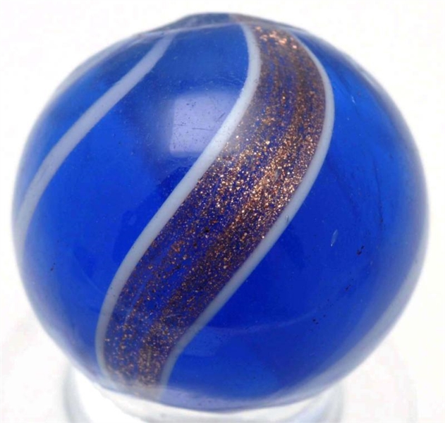 SEMI-OPAQUE BLUE BANDED LUTZ MARBLE.              