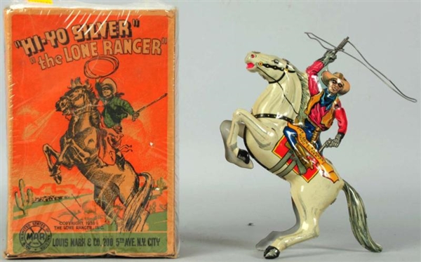 TIN MARX LONE RANGER RIDING SILVER WIND-UP TOY.   
