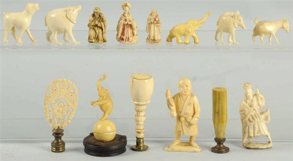 LOT OF 14: SMALL IVORY PIECES.                    