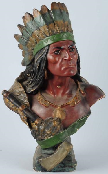 CHALKWARE INDIAN WITH HEADDRESS BUST.             