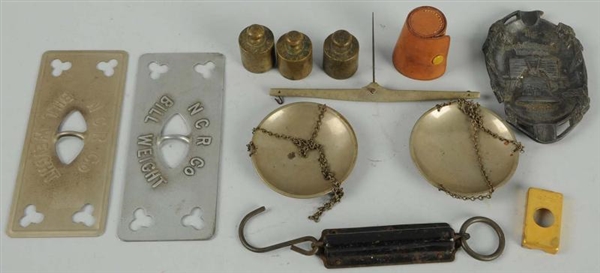 ASSORTED LOT OF WEIGHTS & SCALES.                 