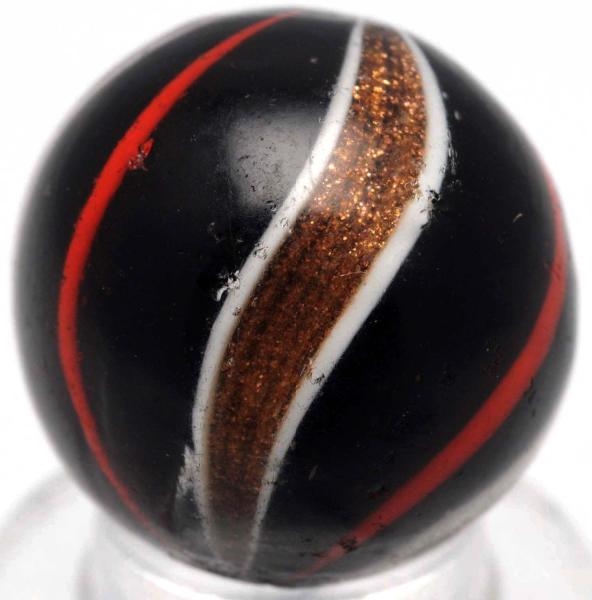 RARE TRIPLE BANDED BLACK OPAQUE LUTZ MARBLE.      