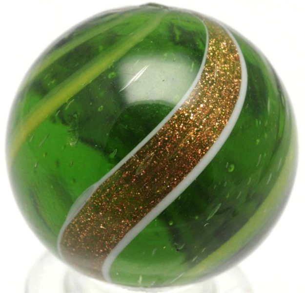 GREEN TRANSPARENT BANDED LUTZ MARBLE.             