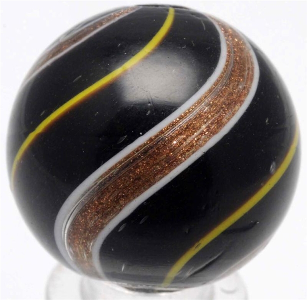 RARE THREE-BANDED BLACK OPAQUE LUTZ MARBLE.       