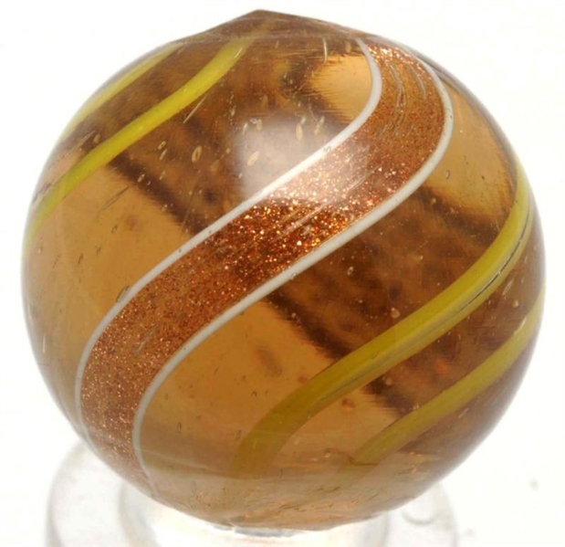 AMBER GLASS BANDED LUTZ MARBLE.                   