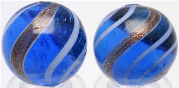 LOT OF 2: BLUE BANDED LUTZ MARBLES.               