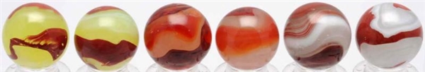 LOT OF 6: AKRO AGATE OXBLOOD MARBLES.             