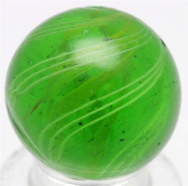 GREEN GLASS DIVIDED CORE SWIRL MARBLE.            