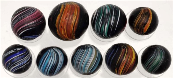 LOT OF 9: INDIAN SWIRL MARBLES.                   