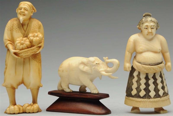 LOT OF 3: CARVED IVORY PIECES.                    