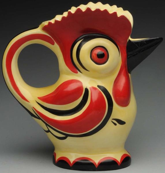 CZECH ART DECO POTTERY FIGURAL ROOSTER PITCHER.   