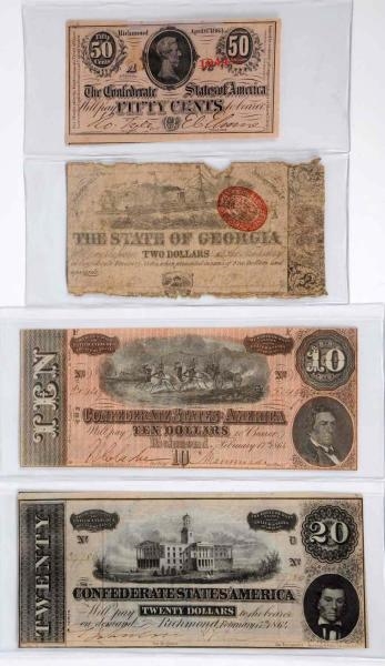 LOT OF 4: CONFEDERATE BANK NOTES.                 