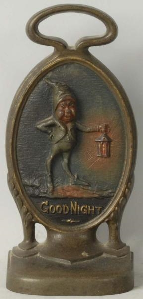 CAST IRON "GOOD NIGHT" BROWNIE DOORSTOP.          