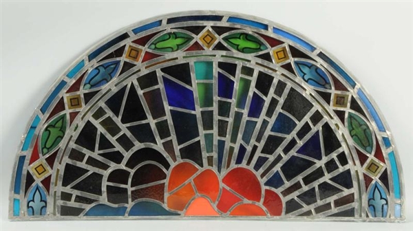 LARGE LEADED & STAINED GLASS WINDOW.              