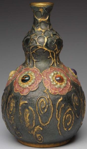 AMPHORA VASE WITH APPLIED FLOWERS & JEWELS.       