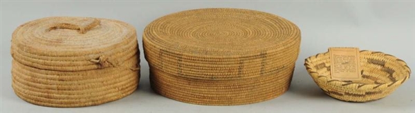 LOT OF 3: WOVEN BASKETS BY PAPAGO INDIANS.        
