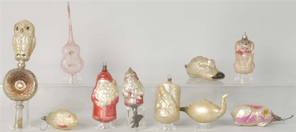 LOT OF 10: VINTAGE GLASS CHRISTMAS ORNAMENTS.     