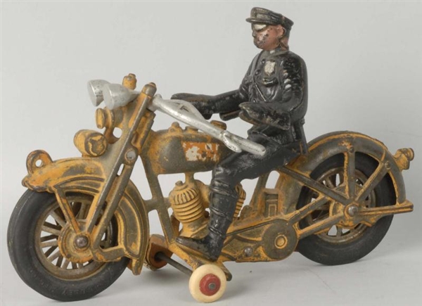CAST IRON HUBLEY POLICE MOTORCYCLE TOY.           