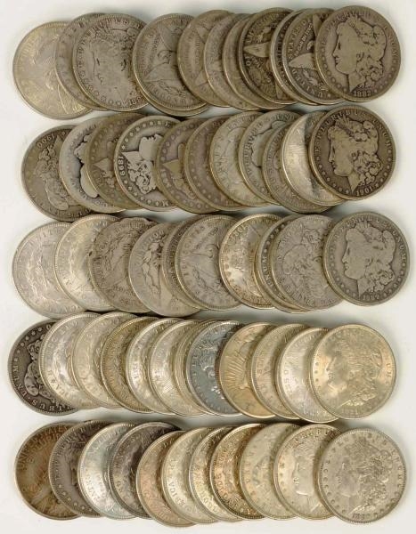 LOT OF 57: SILVER DOLLARS.                        