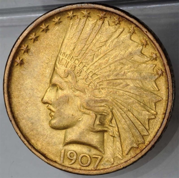 1907 $10 EAGLE INDIAN GOLD COIN.                  