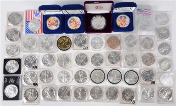 LOT OF SILVER EAGLES & ROUNDS.                    