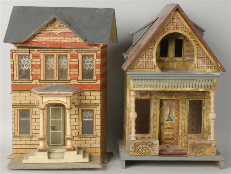 LOT OF 2: PAPER LITHO ON WOOD DOLL HOUSES.        