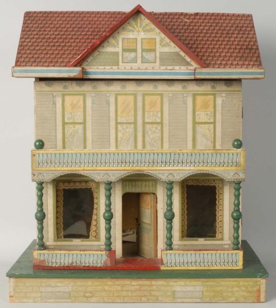 LARGE PAPER LITHO ON WOOD VICTORIAN DOLL HOUSE.   