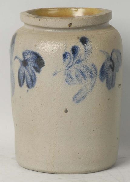 STONEWARE CROCK WITH HAND-PAINTED FLOWERS.        