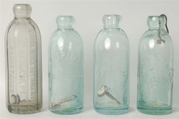 LOT OF 4: GLASS BOTTLES FROM READING, PA.         