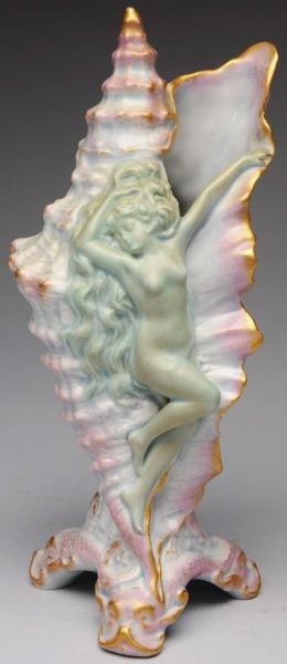 POTTERY SHELL VASE WITH NUDE WOMAN.               
