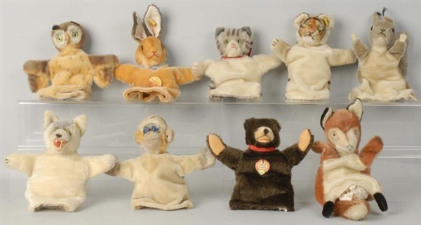 LOT OF 9: ASSORTED STUFFED HAND PUPPETS.          