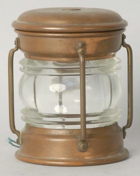 SMALL COPPER LANTERN SHAPED CONTAINER.            