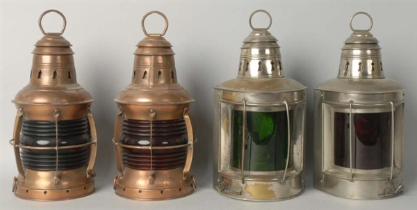 TWO PAIRS OF PORTS & STARBOARD SHIP LANTERNS.     