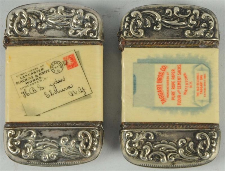 LOT OF 2: ADVERTISING CELLULOID MATCH SAFES.      