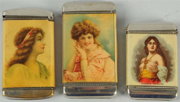 LOT OF 3: ADVERTISING CELLULOID MATCH SAFES.      