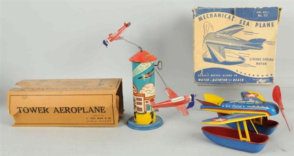 LOT OF 2: TIN LITHO WIND-UP AIRPLANE TOYS.        