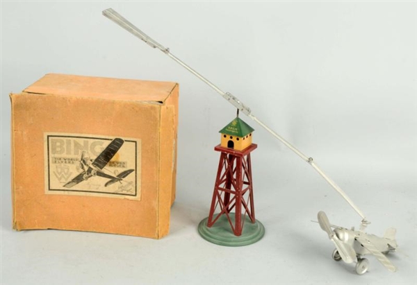 TIN LITHO BING WORLD FLYERS AIRPLANE TOWER TOY.   